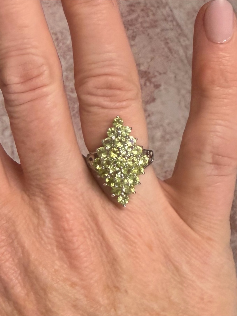 Stunning 3CT Natural Green Peridot Cluster 14K Gold over 925 Sterling Ring Sz 7 - Picture 12 of 14